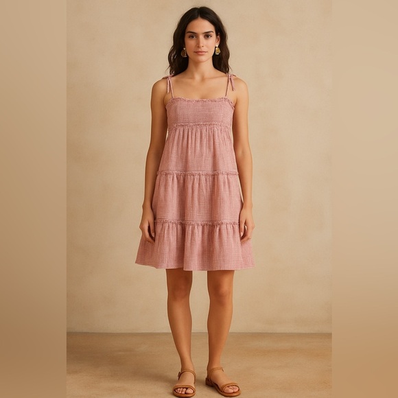 Storia Dresses & Skirts - STORIA Gingham Smocked Tiered Mini Dress Cottagecore Summer S